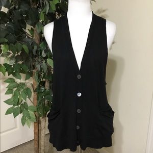 Inhabit Black Long Vest Style Button Down Sm